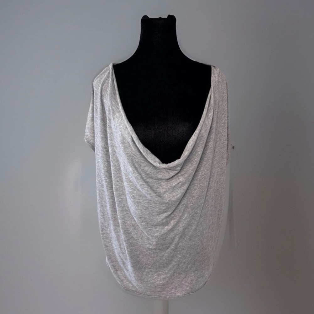 We The Free Free People Top Sz S Grey Cowl Neck Cap Sleeve Boho Tee Shirt